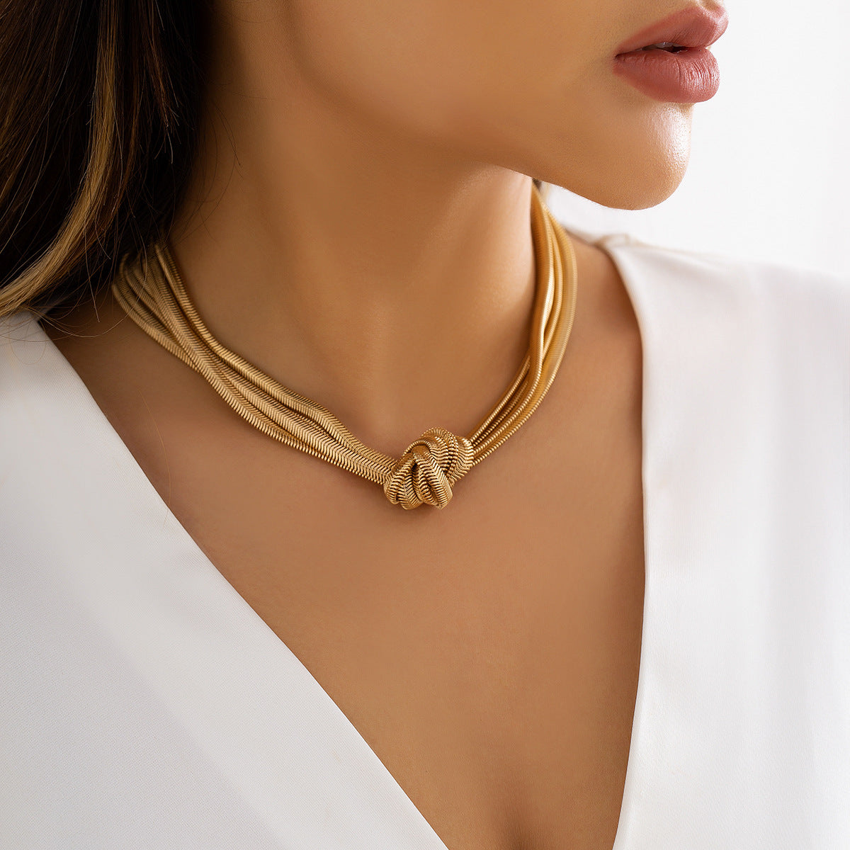 Collar de clavícula con cadena anudada geométrica de hip hop de hierro al por mayor